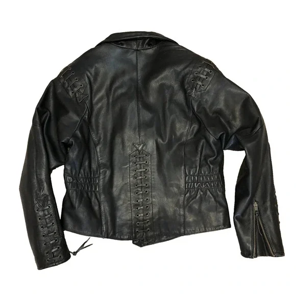 Vintage Women’s Fitted Harley Davidson Black Leather Biker Jacket Size 40/12 W - Picture 2 of 16
